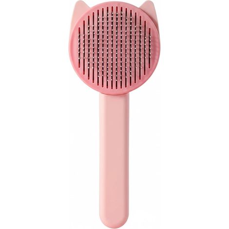 Brosse autonettoyante pour animaux de compagnie, outil de massage et d'élimination des poux pour chats et chiens, rose (1/3)