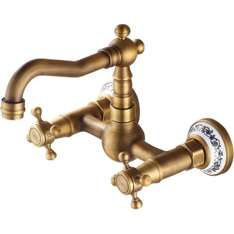Antique inspired kitchen mixer tap - wall mounted, Oil rubbed bronze (gold (color)) (1/4)
