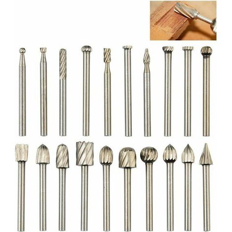 Green Mobility-20Pcs Fraises Rotatives Set Fraises en Carbure de Tungstène Cutter Die Fraises, 1/8 '' (3mm) Tige Dremel Burr Bits pour bricolage travail du bois, découpage, gravure, perçage (1/4)