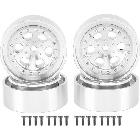 4 pièces Jantes Alliage Aluminium 1,3 Pouces 6 Trou pour Traxxas TRX4M 1/18 RC Crawler Argent (1/5)