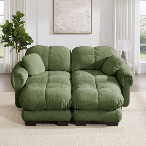Divano in ciniglia con pouf mobile, verde, 190 x 149 x 90 cm OKMYHOME (1/5)