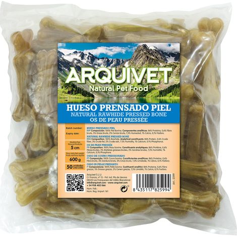 ARQUIVET - Osso pressato in pelle bovina 5 cm (confezione da 50 unità) - Osso per cani - Osso per rinforzare i denti del cane - Osso masticabile (1/5)