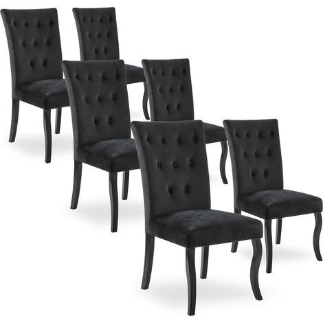 Lot de 6 chaises capitonnées Chaza Velours Noir (1/2)