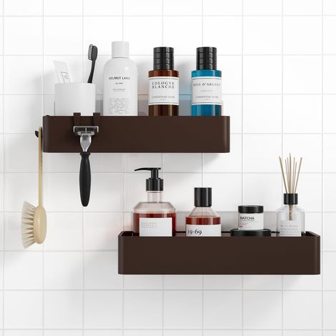 Étagère de douche Kitsure sans perçage - Lot de 2. Organisateur de salle de bain antirouille, séchage rapide, grande capacité, porte-shampoing résistant pour la douche, 4029BL. (1/5)