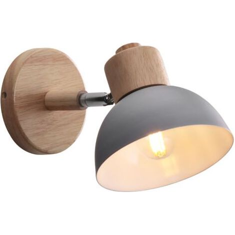 Applique murale rétro moderne 15cm bois et métal angle réglable grise (1/5)