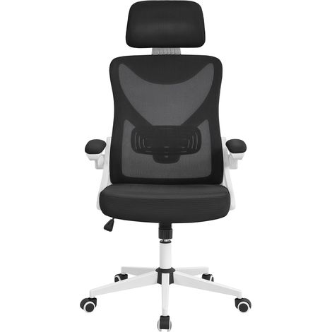 Homevive Silla de Oficina Ergonómica de Malla con Soporte Lumbar Silla de Escritorio Móvil con Reposabrazos Altura Ajustable Reposacabezas Blanco/Negro