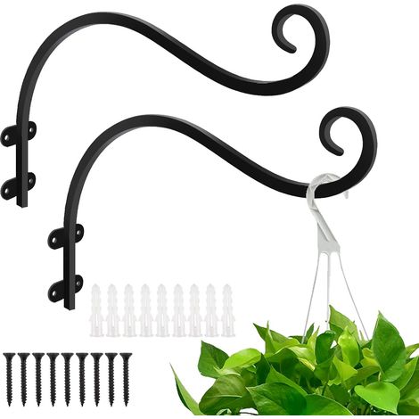 Lot de 2 crochets en métal à suspendre pour plantes d'extérieur - Pour suspendre des mangeoires à oiseaux, des lanternes, des carillons à vent (noir) (1/5)