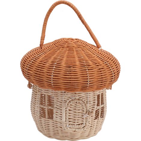 Natürlicher, gewebter Rattankorb in niedlicher Vintage-Pilzform, handgefertigt, tragbar, zur Dekoration und als Fotorequisite (1/5)