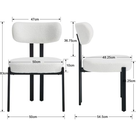 Wahson Lot de 2 chaises en fausse fourrure – Chaise salle à manger avec pieds en métal – Confortable et design moderne – Hauteur d'assise 48.25cm – Blanc
