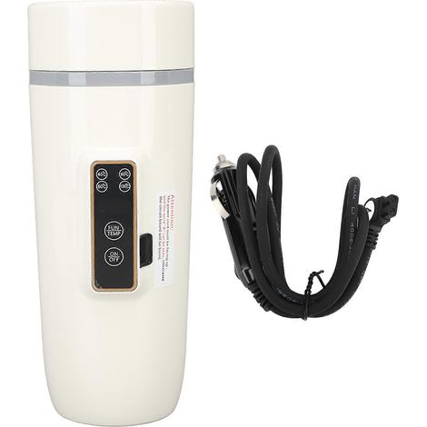 Bouilloire électrique de voyage 350 ml avec affichage numérique, antidérapante, étanche, portable, idéale pour les voyages et les activités de plein air. 12 V, 80 W, blanche.
