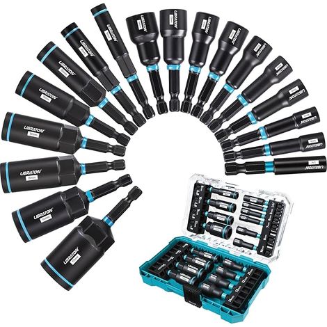 Douilles à Choc Embouts à Impact Métriques Profondes 6‑17mm et Standards 5‑14mm Rallonge Magnétique 1/4" Mallette de Rangement pour Visseuse (1/5)