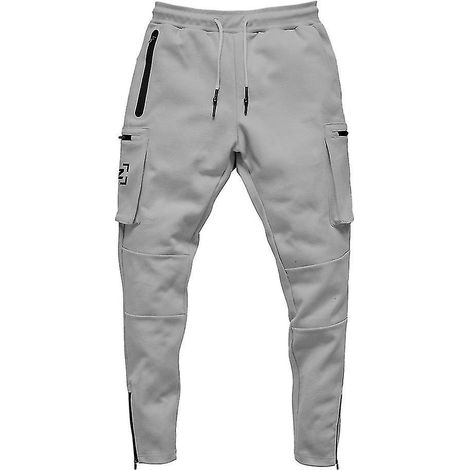 Pantalon cargo de sport camouflage pour homme, style européen et américain, idéal pour le fitness, la course et l'entraînement. Fermeture éclair. Taille S, gris. (1/5)