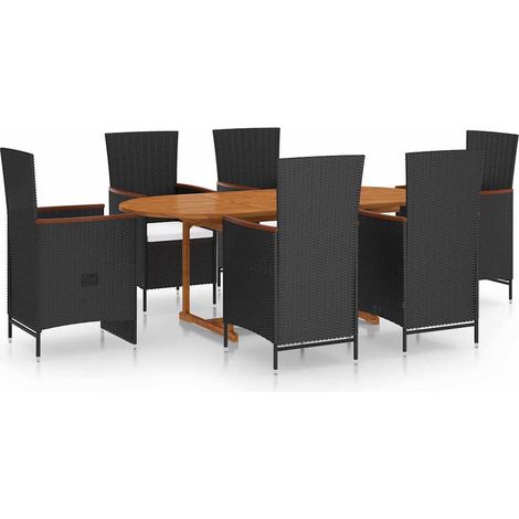Ensemble repas de jardin 7 pcs Contemporain, Ensemble de salle à manger de jardin Résine tressée Noir OIB2934E (1/5)