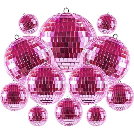 Set of 12 Silver Disco Balls with Light Effect for Christmas Tree Decoration, Wedding, Home, Party (10/7/5/3/2 cm) (1/5)