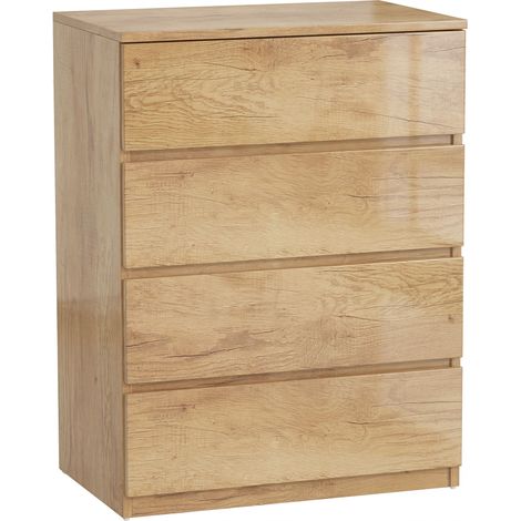 Cassettiera a 4 cassetti, mobile contenitore senza maniglie, design minimalista, 60 x 40 x 80 cm, naturale