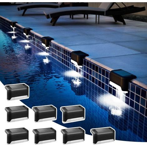 Set mit 8 wasserdichten Solarleuchten für Zäune, Treppen, Höfe, Terrassen und Wege (schwarz, weiß) (1/5)