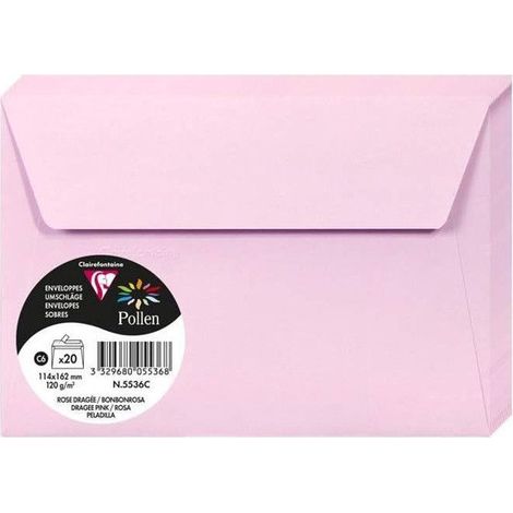 Enveloppe - CLAIREFONTAINE - Pollen - 120g - 114x162 mm - Rose dragée - Lot de 20