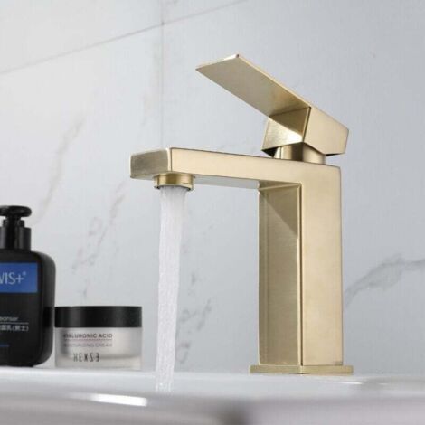 Robinet de lavabo à levier unique, robinet de lavabo au design créatif moderne, robinet monotrou brillant, or brossé, laiton