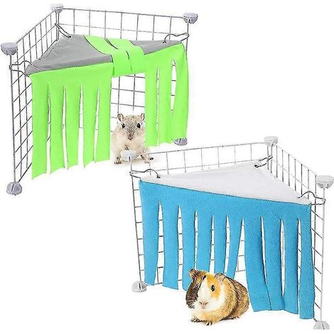 Coin cachette pour petits animaux, niche en polaire, hamac et lit pour cochon d'Inde ou furet mignon, bleu et vert (1/5)