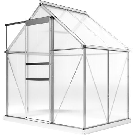 Outsunny Serra da Giardino Policarbonato 2.5㎡ con Fondazione, Grondaie, Argento