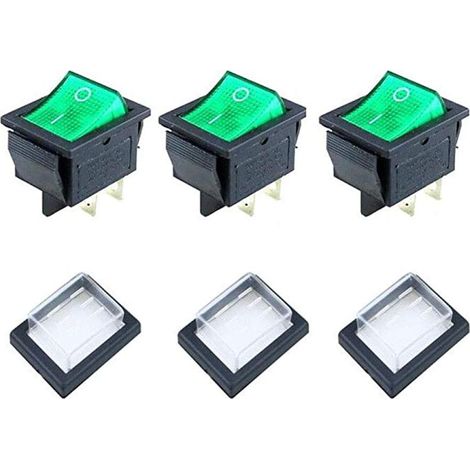 3Pcs ON-Off Rocker Switch DPS 4 Pin Green Light AC 250V 16A 125V 20A with Waterproof Cover,for Electrical Products… (1/5)