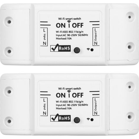 Lot de 2 mini interrupteurs intelligents WiFi avec commande vocale et minuterie, télécommande sans fil AC90‑250V 10A (1/5)