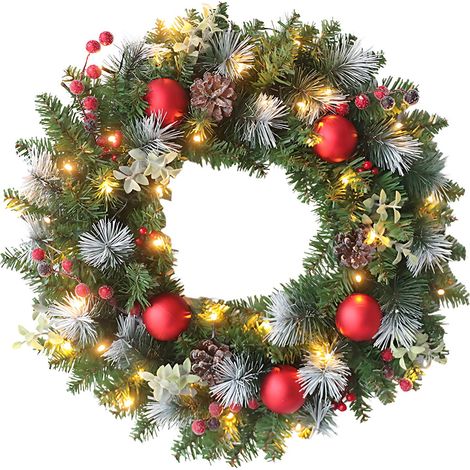 Guirlande De Noël Artificielle - 30 Cm - À Led Pré-Éclairée - Pour Porte Intérieure Extérieure - Couronne Hivernale Décorative (1/5)