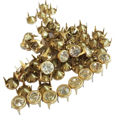 50 pièces rivets en strass pour diy vêtements sac chaussures en cuir 6mm or (1/5)