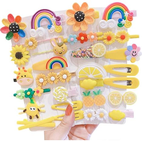 Lot de 28 Pinces à cheveux, Résine, Motifs fleurs fruits animaux, Antidérapant, Pour filles enfants cadeaux (1/5)