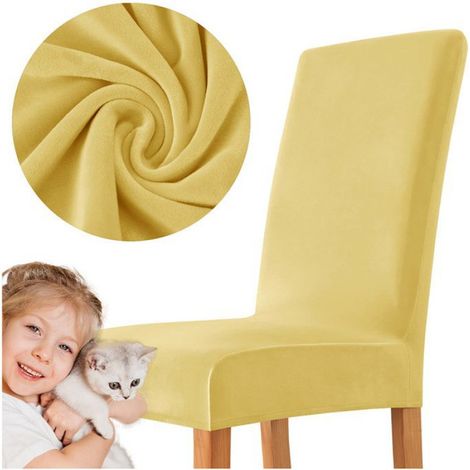 Housse De Chaise - Velours Épais - Jaune - Pour Chaise Standard - 1 Pièce (1/5)