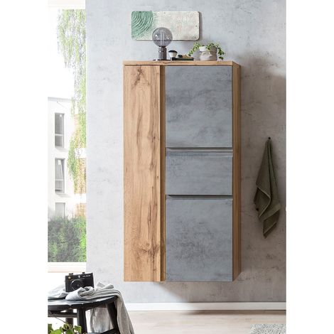 Midischrank mit Schublade 65cm Wotan Eiche Nb. mit Beton Optik VASTO-03-CONCRETE, B/H/T ca. 65/130/35 cm (1/5)