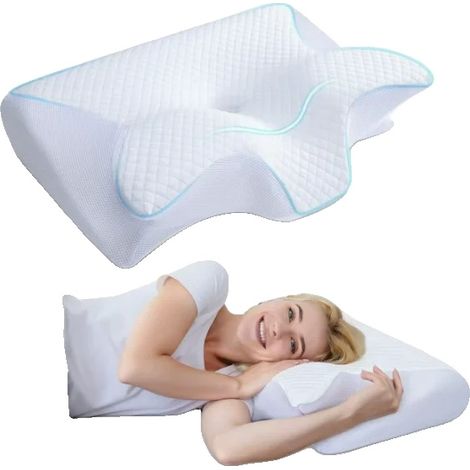 Almohada cervical de espuma viscoelástica, soporte ergonómico, sueño confortable, BLANCA, 32x62cm (1/2)