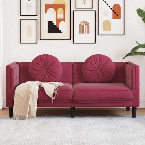 2-Sitzer Sofa Samtoptik Weinrot Modern Gepolstert mit Stabiler Beine (1/5)