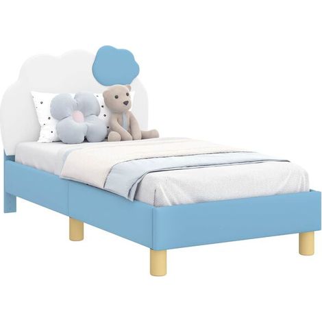 Cadre de lit bébé avec tête de lit, bleu, 70 x 140 cm (1/5)