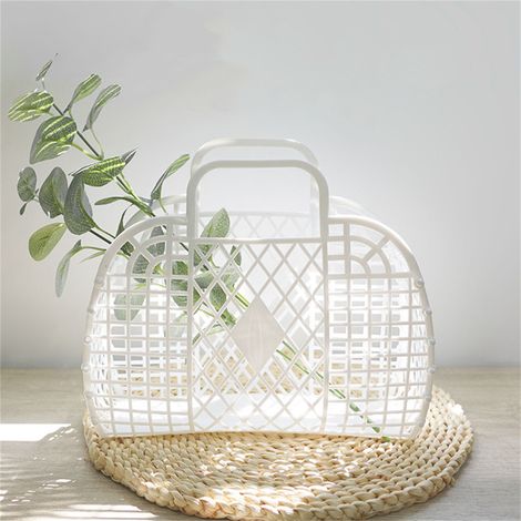 Panier de rangement pliable en plastique blanc, réutilisable et portable pour la plage, la maison, les courses ou les jouets - 250x110x220mm (1/5)
