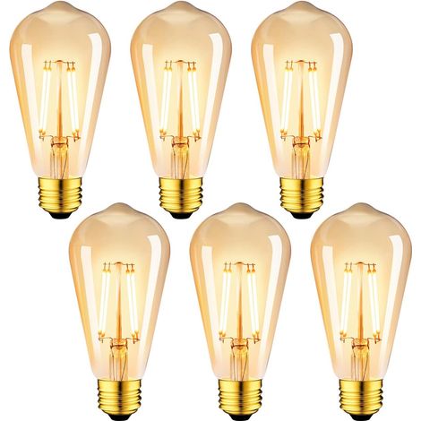 4W Ampoule à filament LED E27 ST64, Equivalent à Ampoule Incandescente 35W, Ampoule Rétro Edison en Verre Brun, 2700K Blanc Chaud, Non-Dimmable, Lot de 6 [Classe énergétique F] (1/4)