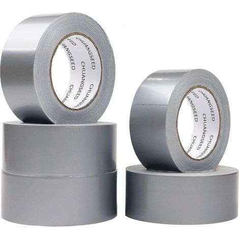 Lot de 5 Ruban adhésif en tissu, 50 mm x 27,4 m, Gris résistant, Imperméable, Pour réparation et emballage