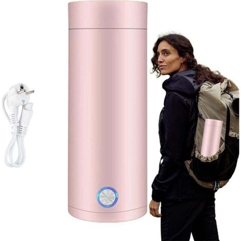 Mini Bouilloire Electrique de Voyage, 400 ml Petite Bouilloire Electrique en Acier Inoxydable, 3 en 1 Tasse Chauffante Electrique, Ebullition Rapide et Arrêt Automatique pour Thé, Lait, Café (ROSE)