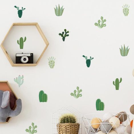 Lot de 2 stickers muraux cactus, autocollants décoratifs (1/5)