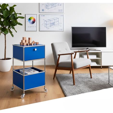 Rangement stylé et épuré – Étagère en métal chromé, 40 x 40 x 69 cm, Bleu