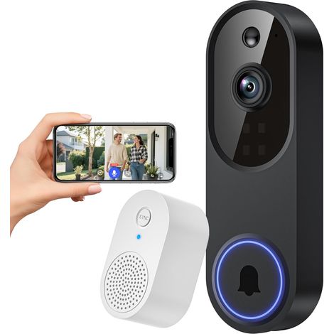 Caméra Sonnette Vidéo WiFi 1080P Sans Fil, Détection Humaine IA, Conversation Bidirectionnelle, Wi-Fi 2,4G, Alimentée par Batterie, Stockage Cloud, Surveillance Intérieure Extérieure