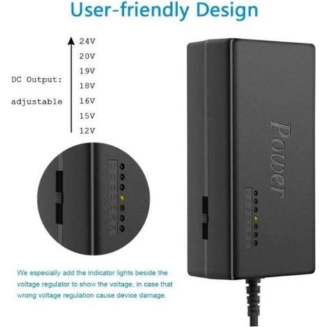 Adaptateur Secteur pour Ordinateur Réglable 12-24V Portable Chargeur Adaptateur Multi-interface à Alimentation (1/4)