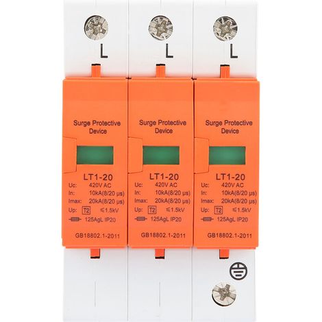 Dispositif de protection contre les surtensions et les basses tensions triphasé 10 kA-20 kA 420 V CA pour usage domestique (1/5)