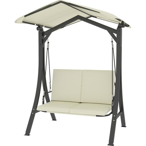 Hollywoodschaukel mit verstellbarem Sonnendach Sitzauflage, Schutzhülle 2-Sitzer Gartenschaukel belastbar bis 220kg, UV 30+ Schaukelbank für Garten, Terrasse, 150x120x182cm, Cremeweiß Aosom