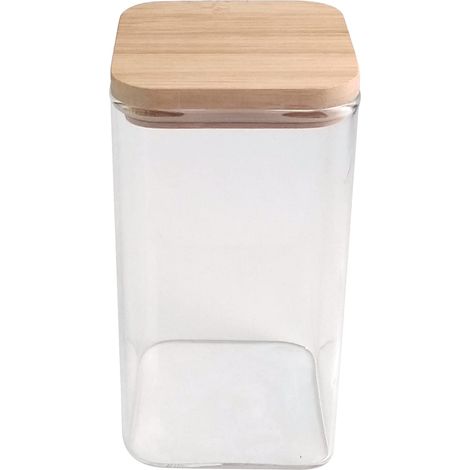 Ustensiles de Cuisine - Bocal en Verre - Boîtes Conservation - Couvercle Bambou - Idéal Conservation Aliments Secs - Courses Vrac - Capacité : 750mL, Beige (1/5)