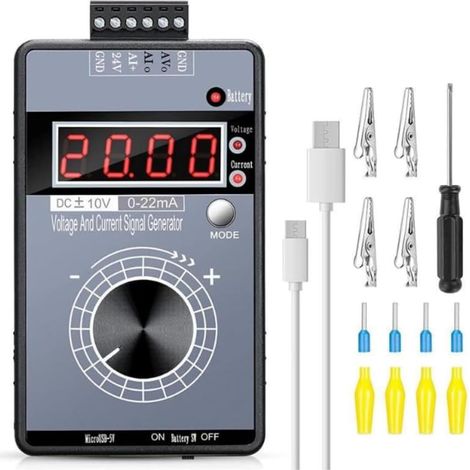 Générateur de Signal Portable, 0-10V 0-22mA Générateur de Signal de Courant de Tension, Calibrateur de Source de Signaux Analogiques, Ajustable Simulateur Analogique de Tension et de Courant Réglable (1/5)