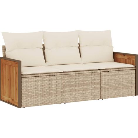 Maison Exclusive - Set Divano da Giardino 3 pz con Cuscini Beige in Polyrattan