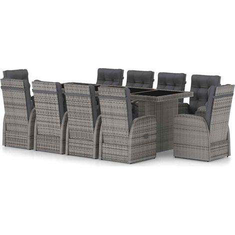 Maison Exclusive - Set da Pranzo da Giardino 11 pz con Cuscini Polyrattan Grigio (1/5)