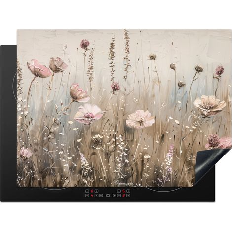 PROTECTION PLAQUE INDUCTION Fleurs - Beige - Fleurs sèches Couvre Plaque De Cuisson 71x52 cm (1/5)