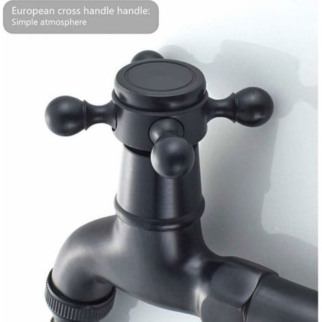 Robinet machine laver Tigrezy laiton G1/2, poignée croisée antique noir pour lavabo jardin (1/4)